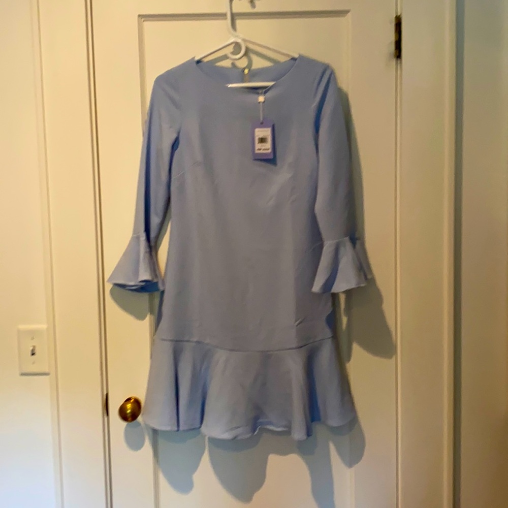Sail to Sable Poly Crepe Flounce Dress in Periwinkle